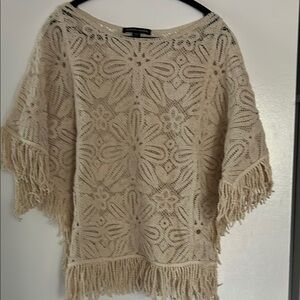 Boston Proper Cream Crochet Poncho Sweater